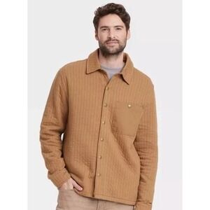 Goodfellow & Co Mens XL Quilted Shirt Jacket Brown Snap‎ Front Lightweight
